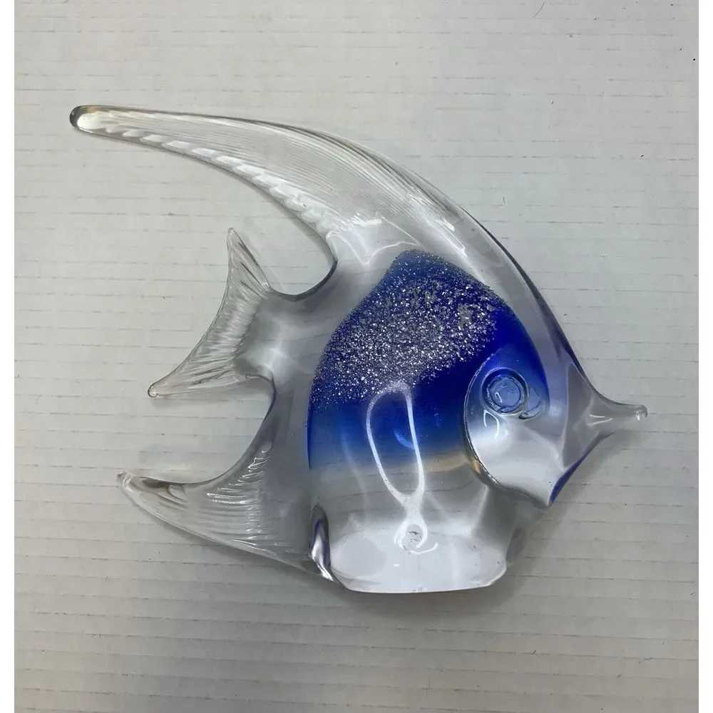 Blue Glass Angel Fish Murano Style Blue & White Fish‎ / Vintage